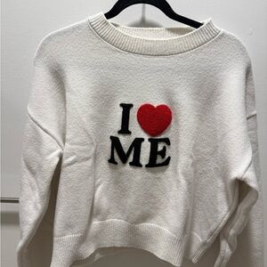 White "I ♥ ME" Cozy Knit Sweater